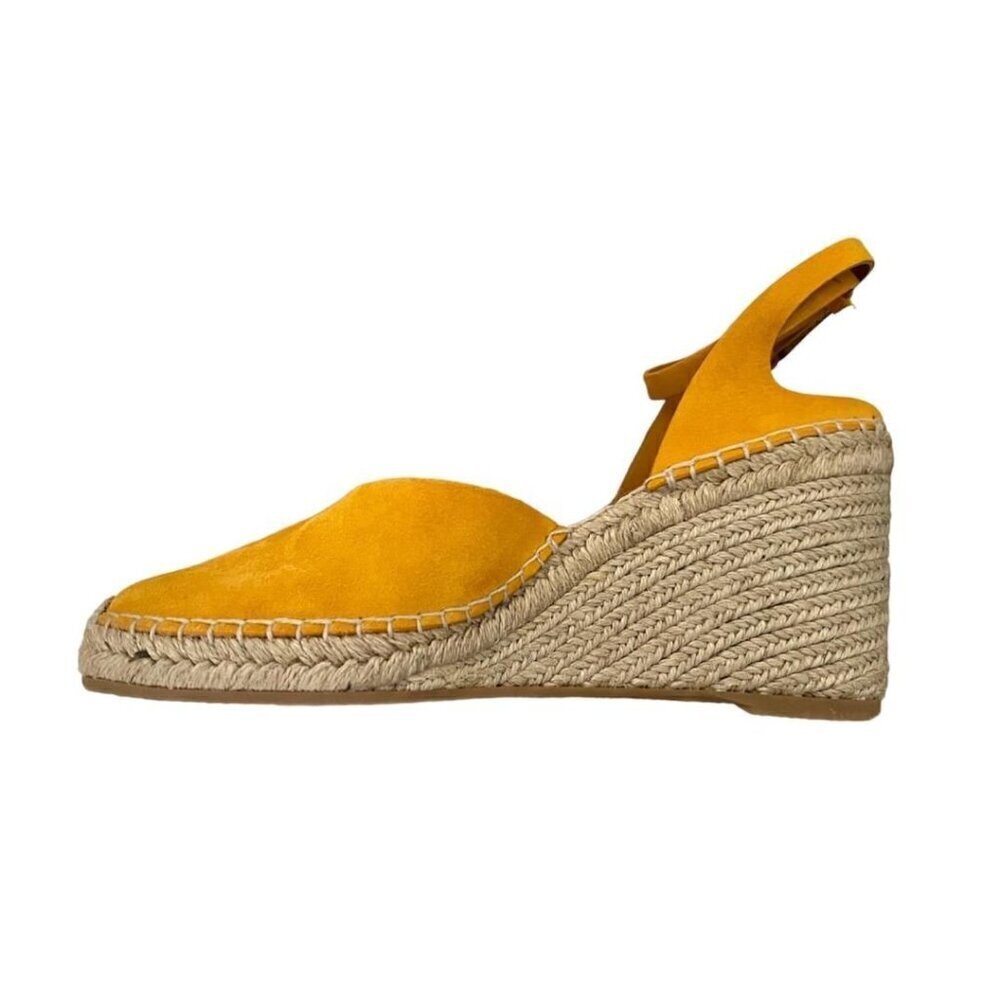 Vince Womens Papaya Yellow Suede Ankle Strap Espadrille Wedge Sandals Sz 8 M New - Picture 4 of 12